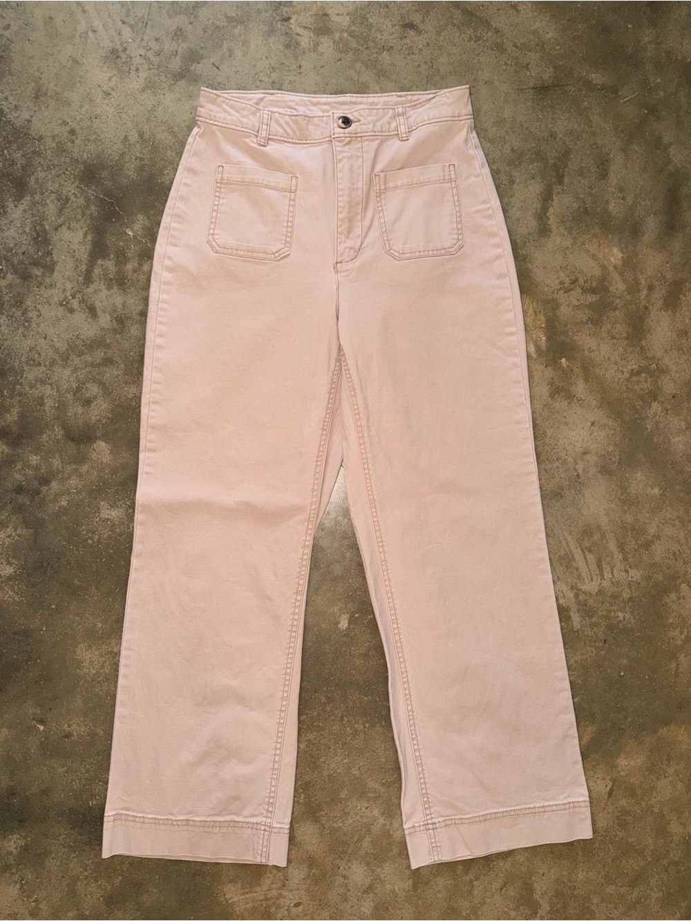 Old Navy High Rise Wide Leg Pants 4 Tall Khaki Patch Pocket Stretch Cotton